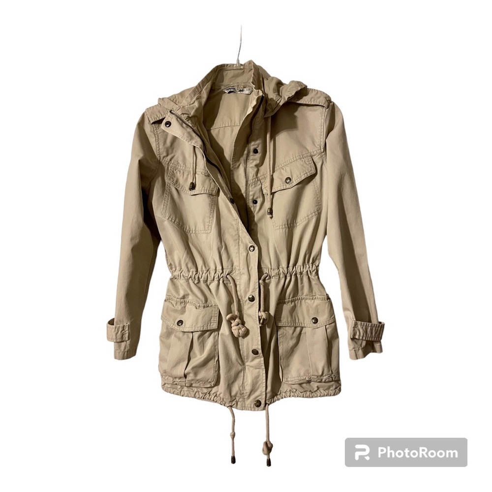 “bluenotes” ladies khaki military style jacket w/hood & pockets - size S - EUC!